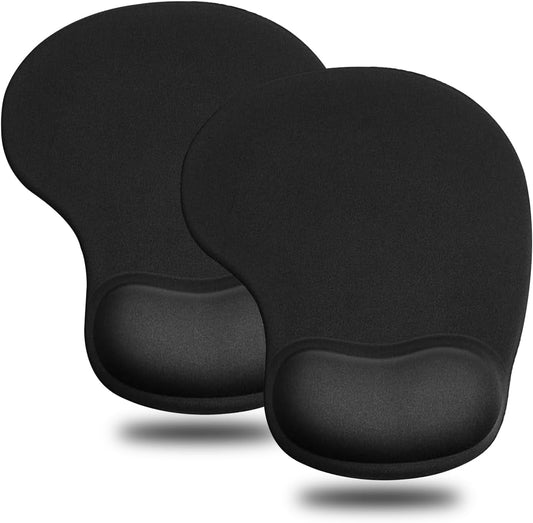 JIKIOU Mouse Pad, 2 Pack Ergonomic Mouse Pads with Comfortable Gel Wrist Rest Support and Smooth Cloth, Non-Slip PU Base for Easy Typing Pain Relief Durable and Easy to Clean Small Black