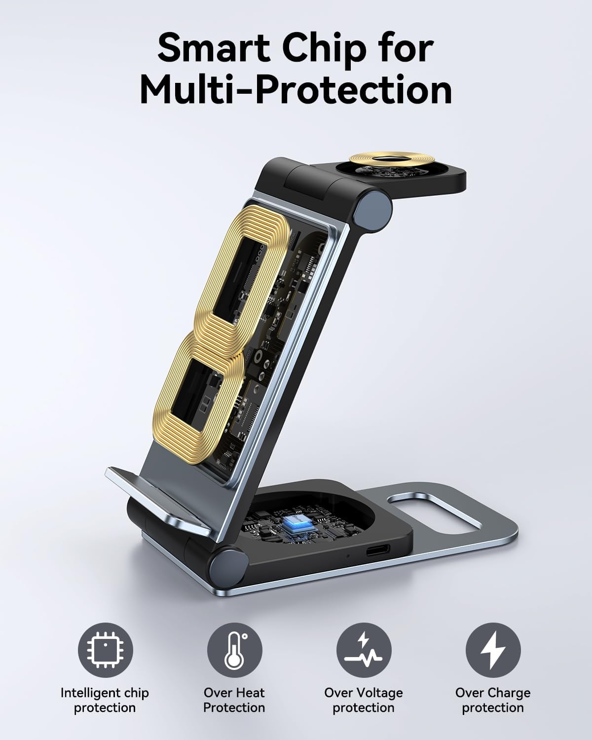 Wireless Charger for Samsung 3 In 1 Wireless Charging Station Foldable Wireless Charger Stand for Samsung S25 Ultra S24 S23 S22 Z Flip Z Fold 6 5 for Galaxy Watch 7/6/5/4 for Galaxy Buds Elegant Black