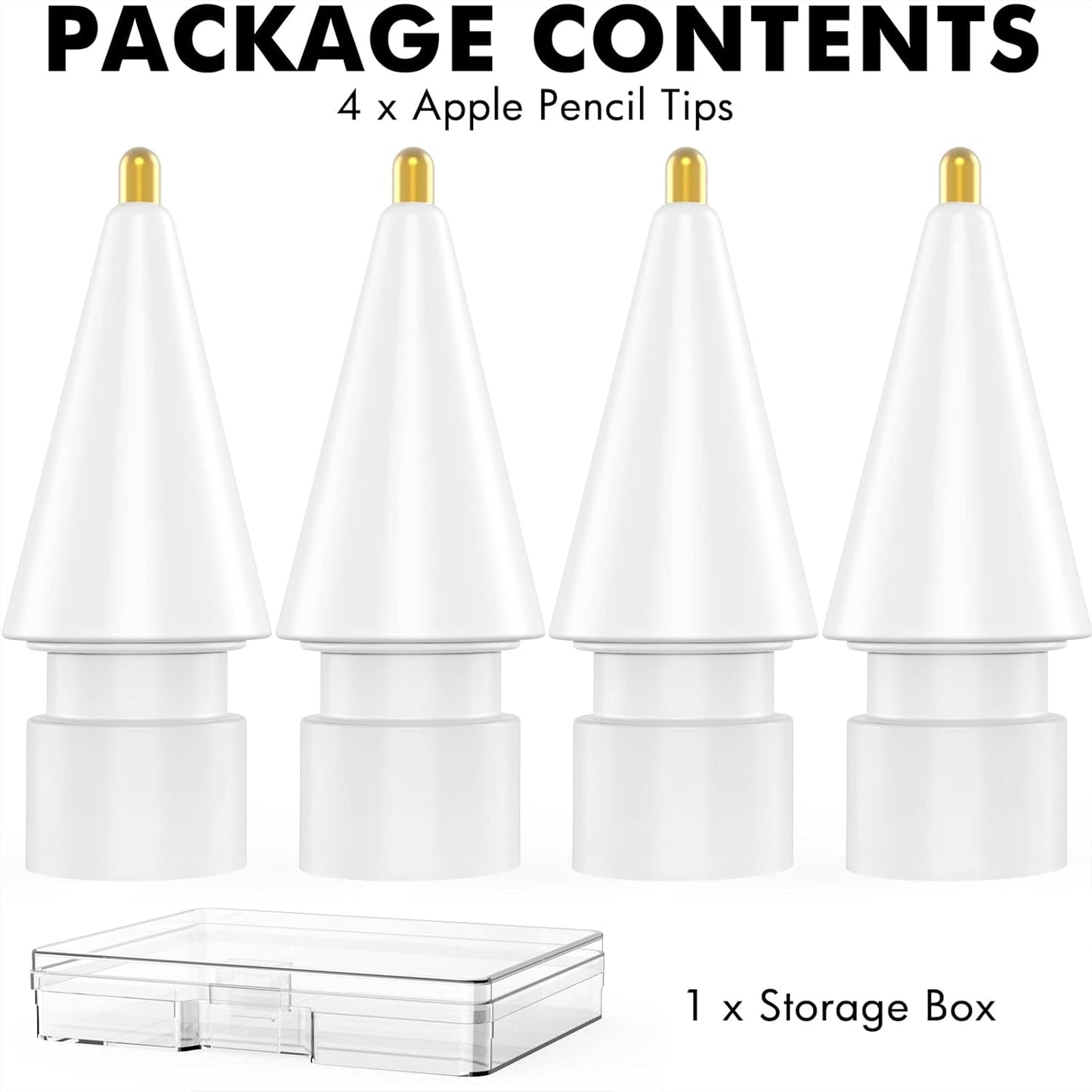 NIUTRENDZ 4 Pack Replacement Tips for Apple Pencil 2nd Generation and 1st Generation Fine Point Metal Tip, Wear-Resistant & Precise Control (1.95mm, White)