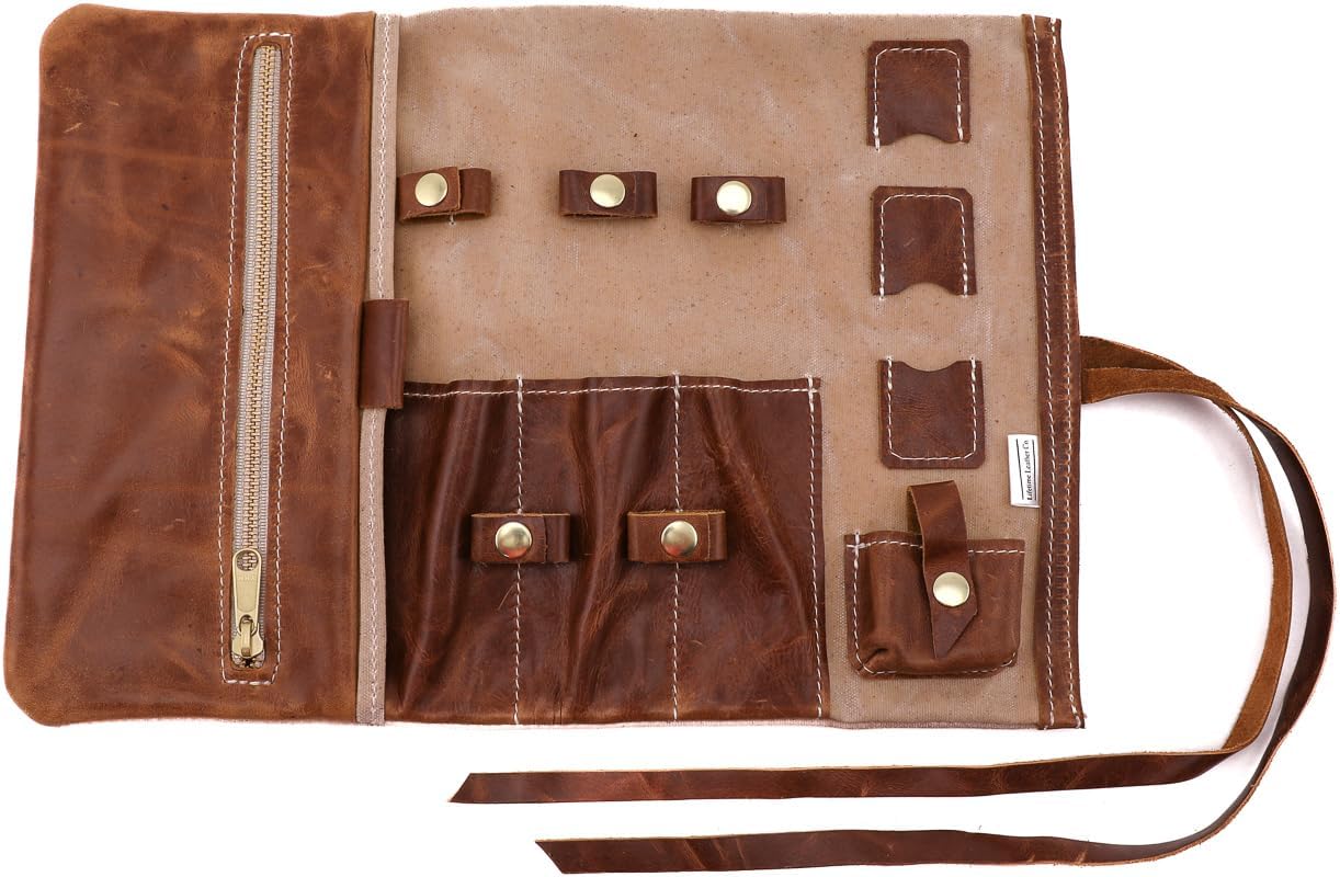 Tech Roll Organizer, Travel Tech Organizer, Cord Organizer, Jewelry Case (Natural - Brandy)