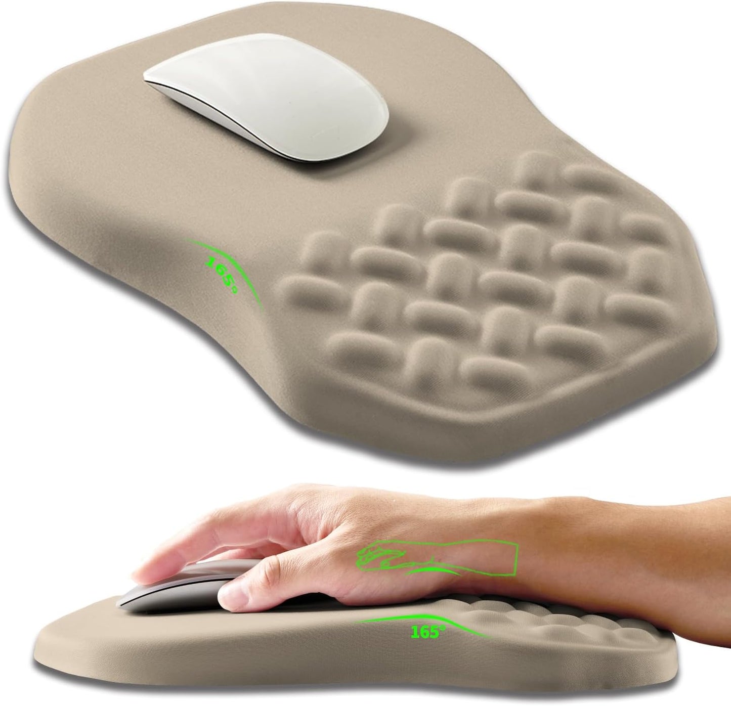 Ergonomic Slope Mouse Pad Wrist Support, Wrist Rest Mousepad for Carpal Tunnel Pain Relief with Massage Bulge and Slow Rebound Memory Foam (12x8 inch, Apricot)