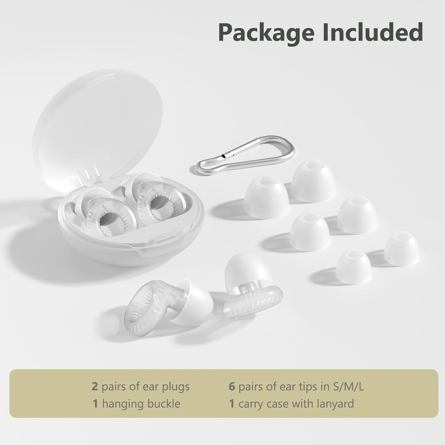 Reusable Ear Plugs, Low-/Mid-Level Noise Reduction Earplugs with Clear Speech for Conversation, Work, Social Gatherings & Noise Sensitivity, 15-18 dB (SNR), 6 Pair Ear Tips in S/M/L, Clear