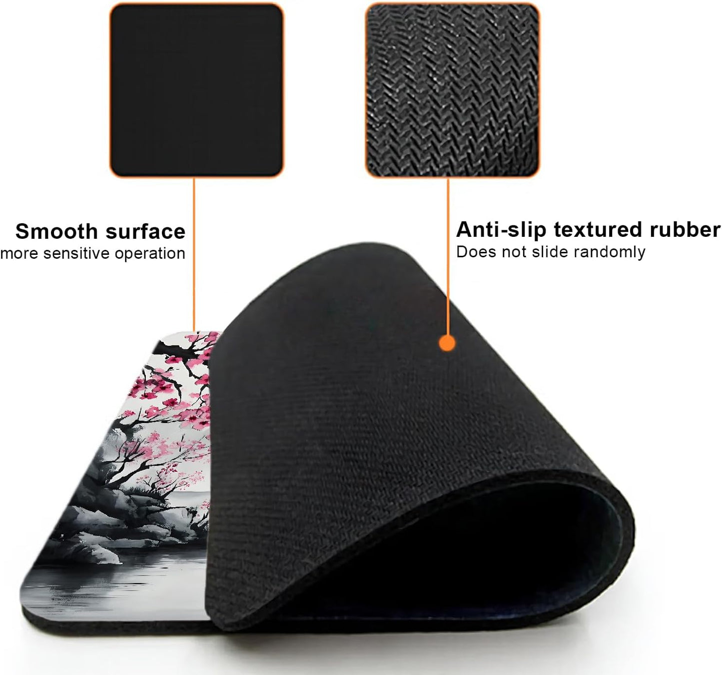 Mouse Pad, Cute Japanese Cherry Blossom Mouse Pads for Desk, 9.5" x 7.9" Non-Slip Rubber Base Computer Mousepad with Women, Portable Square Design for Wireless Mouse and Pad Laptop Office & Travel