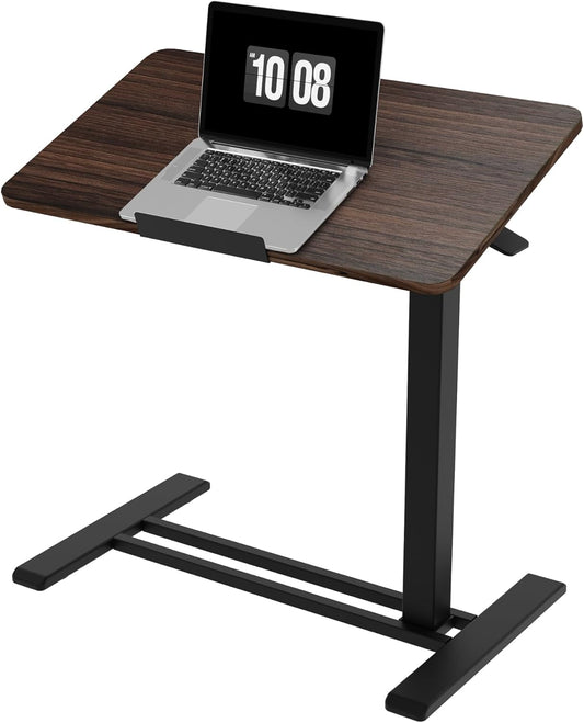 FLEXISPOT H7 PRO Mobile Standing Desk Adjustable Overbed Table Pneumatic with Wheels 90°Tiltable Portable Laptop Desk Rolling Computer Cart Foldable Bedside Table(27.6" W x 15.7" D, Rustic Brown)