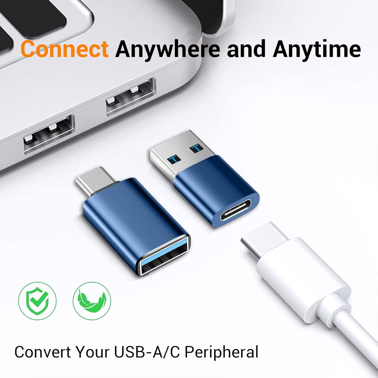 𝟒𝐏𝐚𝐜𝐤 𝐔𝐩𝐠𝐫𝐚𝐝𝐞𝐝 USB to USB C Adapter,USB C Male to USB 3.0 Female OTG Converter for iPhone 16 15 14 13 Plus Pro Max,Apple Watch,Airpods,S24 Ultra, Gender Changers OTG Adapters - Blue/Black