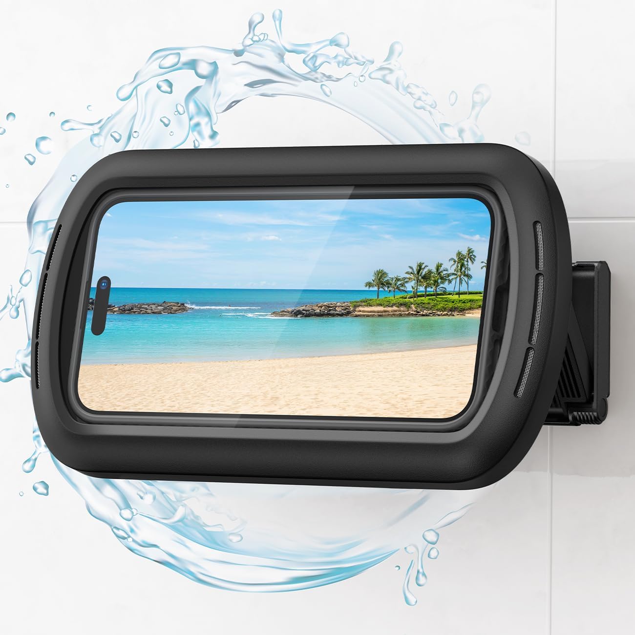 Lamicall Shower Phone Case Holder Waterproof - Clear Sound with Speaker Hole, Shower Bathroom Bathtub Accessories, IPX6 Waterproof Wall Mount for iPhone 16 Pro Max, S25 Ultra, 4-7" Big Phones