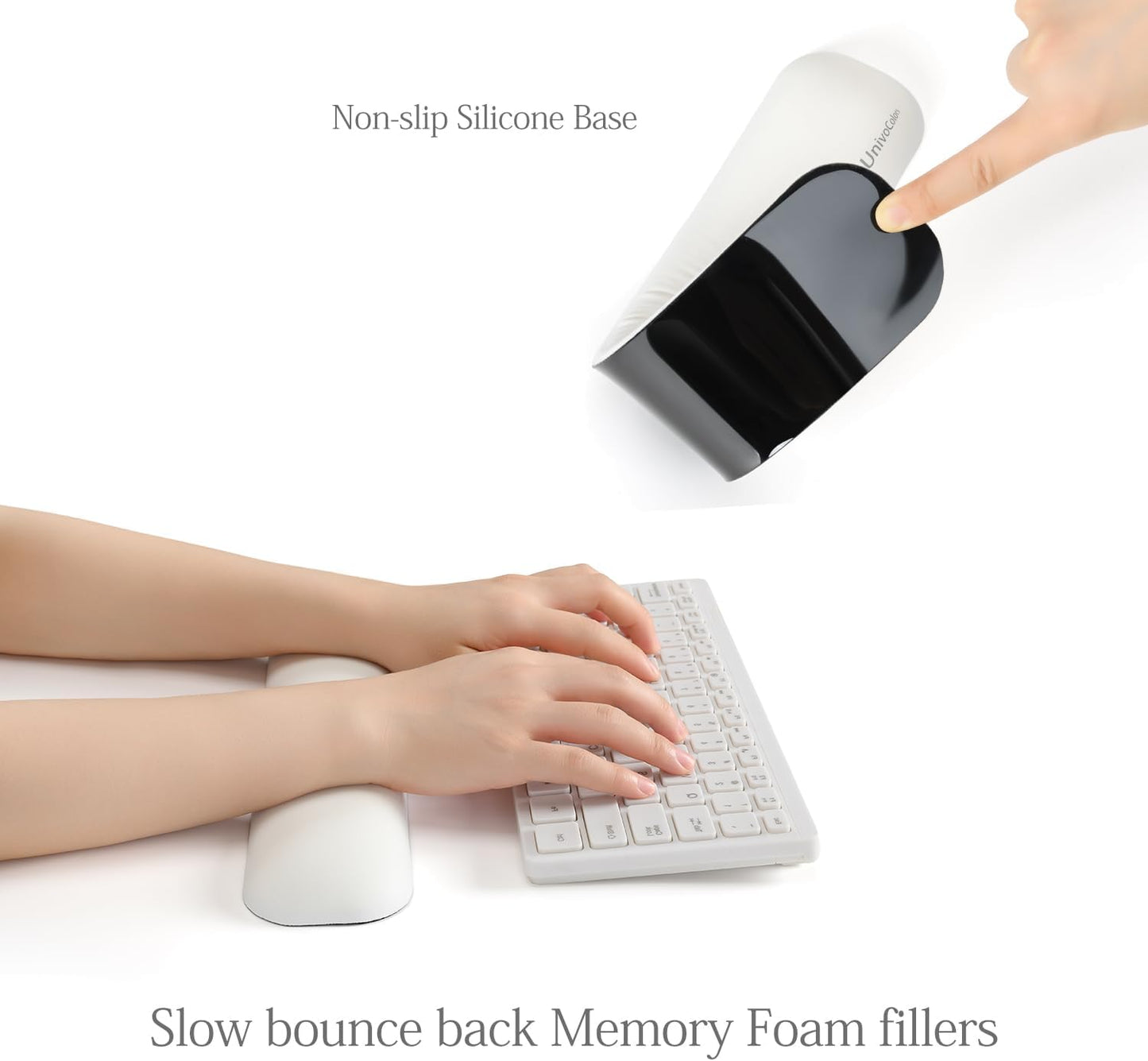 UnivoColors Design-Wave Keyboard Wrist Rest, Artificial Sheepskin+Memory Foam+Ergonomic+Anti-Slip Gel, Resilience Support During Work and Gaming,Keyboard Accessory,White