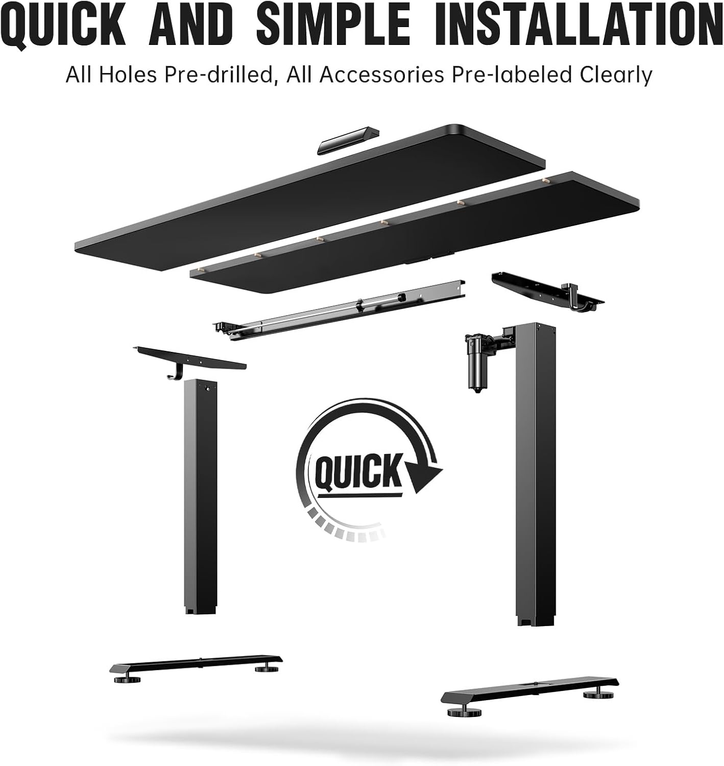 Veken 55 Inch Large Electric Standing Desk, Heights Adjustable,Sit to Stand Up, Work Home Office Computer Table for Study, Walking Pad, Writing, and Games, Wooden Desktop Desks, Black