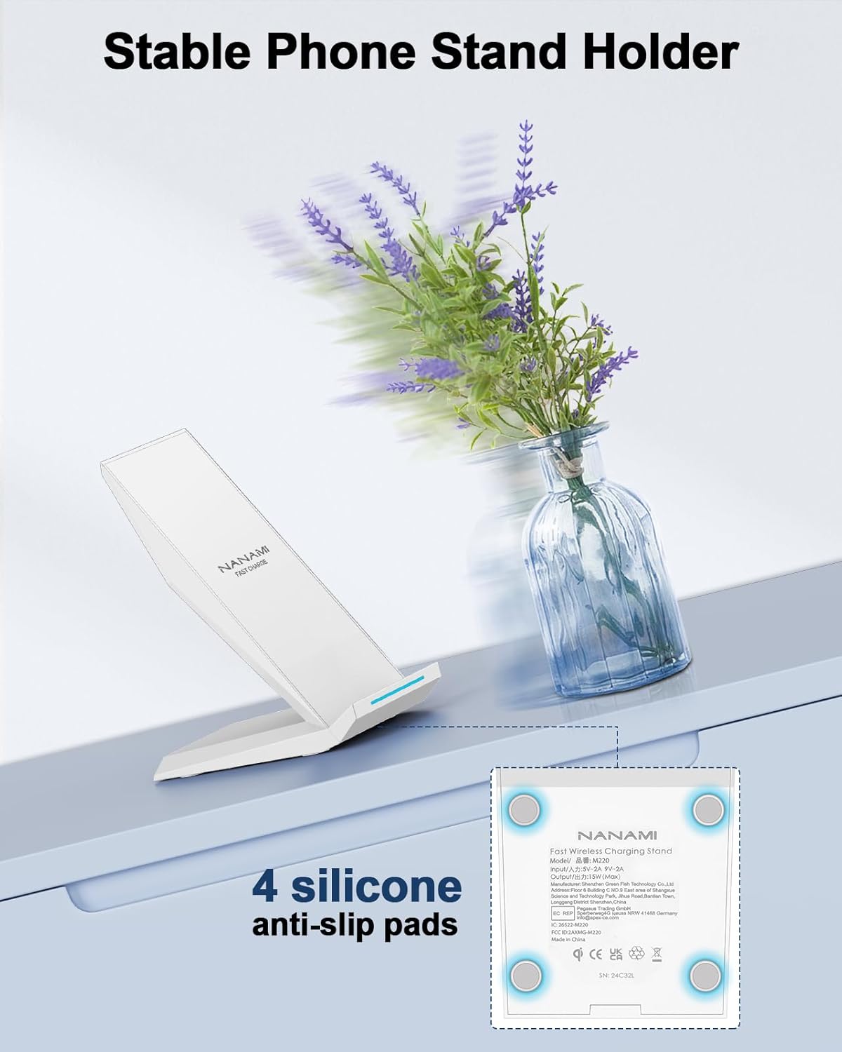 Fast Wireless Charger, [2 Pack] NANAMI Qi Certified Wireless Charging Stand for iPhone 16/16 Plus/16 Pro/16 Pro Max/15/14/13/12,10W for Samsung Galaxy S25/S25+/S25 Ultra/S24/S23/S22/S21, Pixel 6/5/4XL