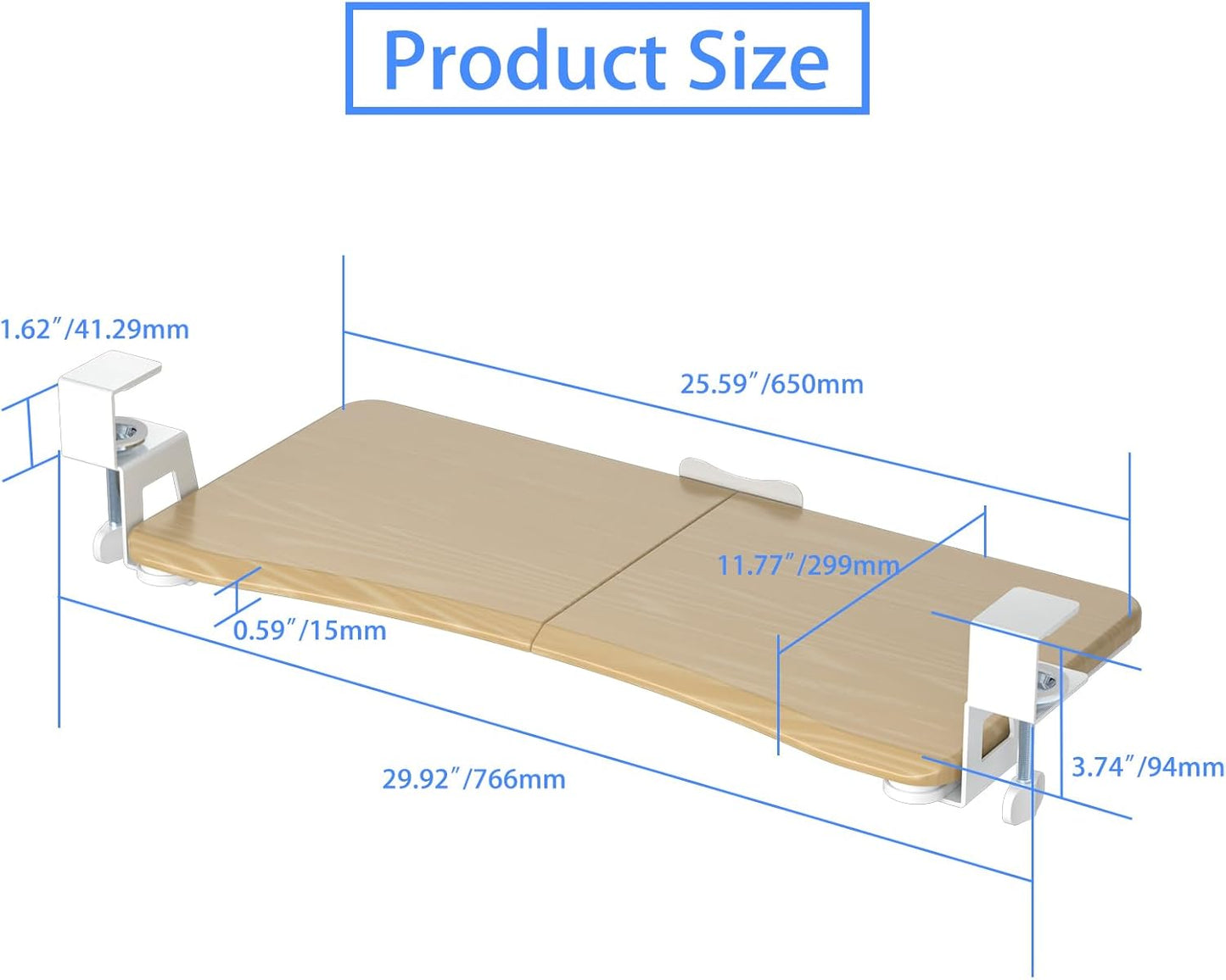suptek Keyboard Tray Under Desk Pull Out with C Clamp Mount, Computer Keyboard & Mouse Tray, 25.6 (30 Including Clamps) x 11.8 inch Slide-Out Platform Computer Drawer for Typing, Light Wood, DSF1QM