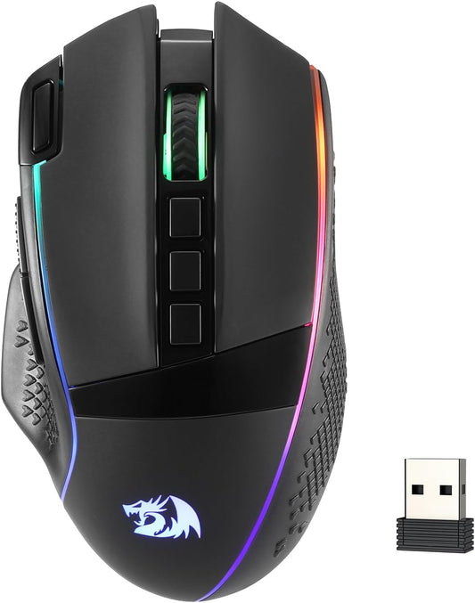 Redragon M991 Wireless Gaming Mouse, 26000 DPI 3-Mode Gamer Mice w/Rapid Fire Key, 9 Macro Buttons, Powerful Capacity and RGB Backlight for PC/Mac/Laptop, Black