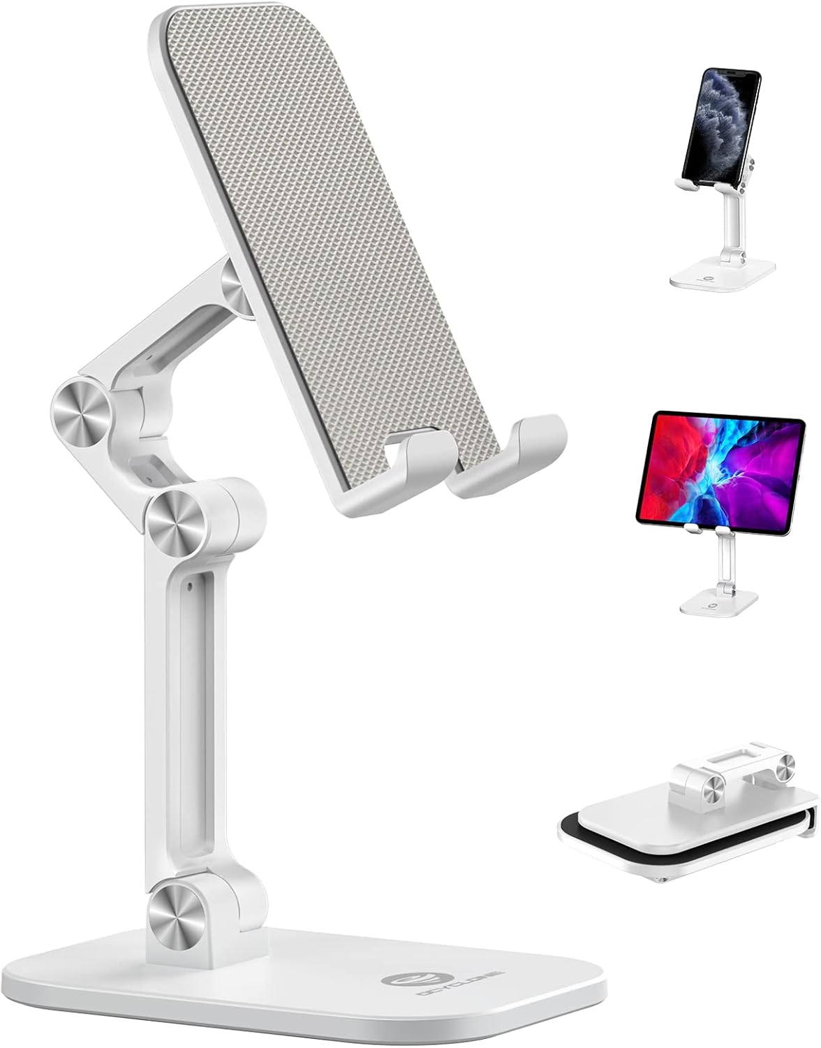 OCYCLONE Phone Stand, Adjustable Height and Angle Foldable Cell Phone Stand Holder for Desk, Taller iPhone Stand Compatible with 4.7"-13" Smartphones iPad Tablet, White
