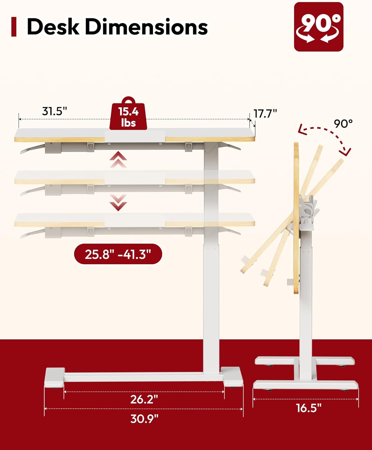 SANODESK Medical Adjustable Overbed Bedside Table with Casters 90° Tilt Top Pneumatic Mobile Rolling Laptop Computer Standing Desk Cart with Tray, Hospital and Home Use(31.5" W x 17.7" D, White)
