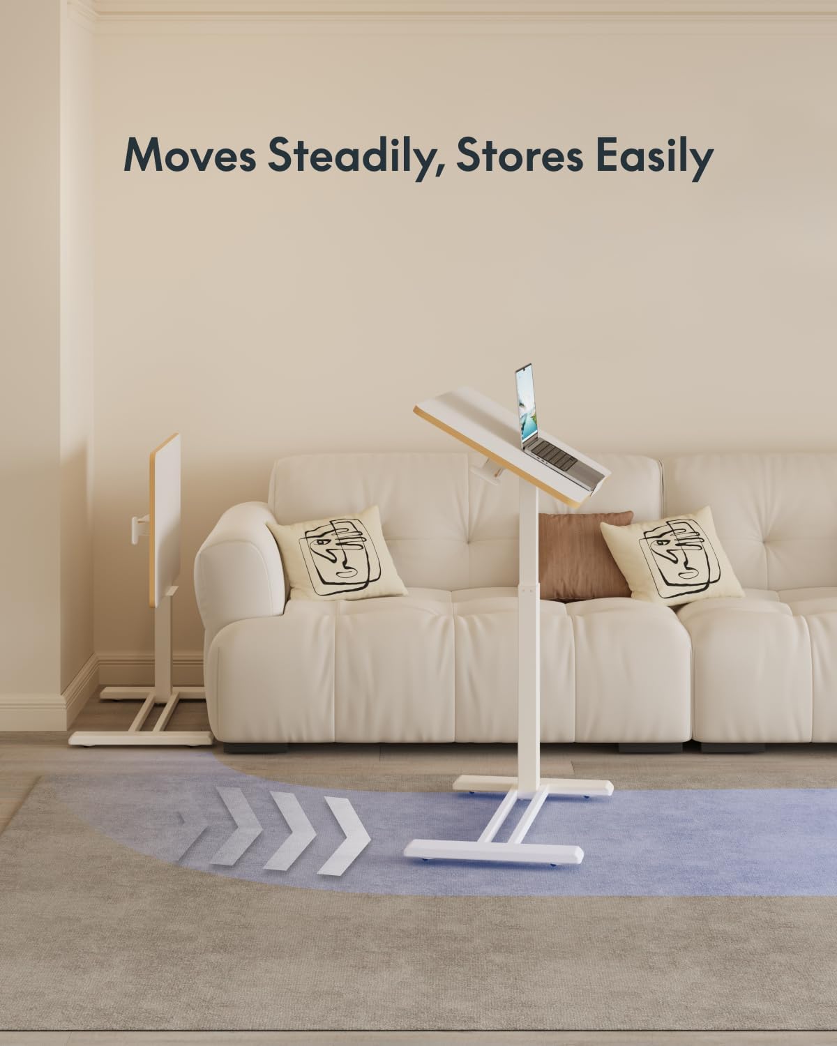 FLEXISPOT H7 PRO Mobile Standing Desk Adjustable Overbed Table Pneumatic with Wheels 90°Tiltable Portable Laptop Desk Rolling Computer Cart Foldable Bedside Table(31.5" W x 17.7" D, White)