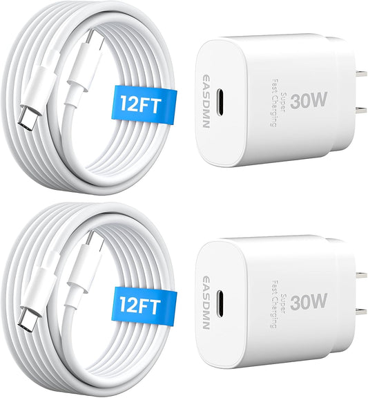 30W USB C i Phone 16 15 Charger Fast Charging, 2PACK Wall Charger for iPhone 16 15 Pro Max Charger Cord 12FT Fast Type C Charger Block for iPhone 16/16 Pro/15 Plus/15 Pro/15 Pro Max, iPad Pro/Air/Mini