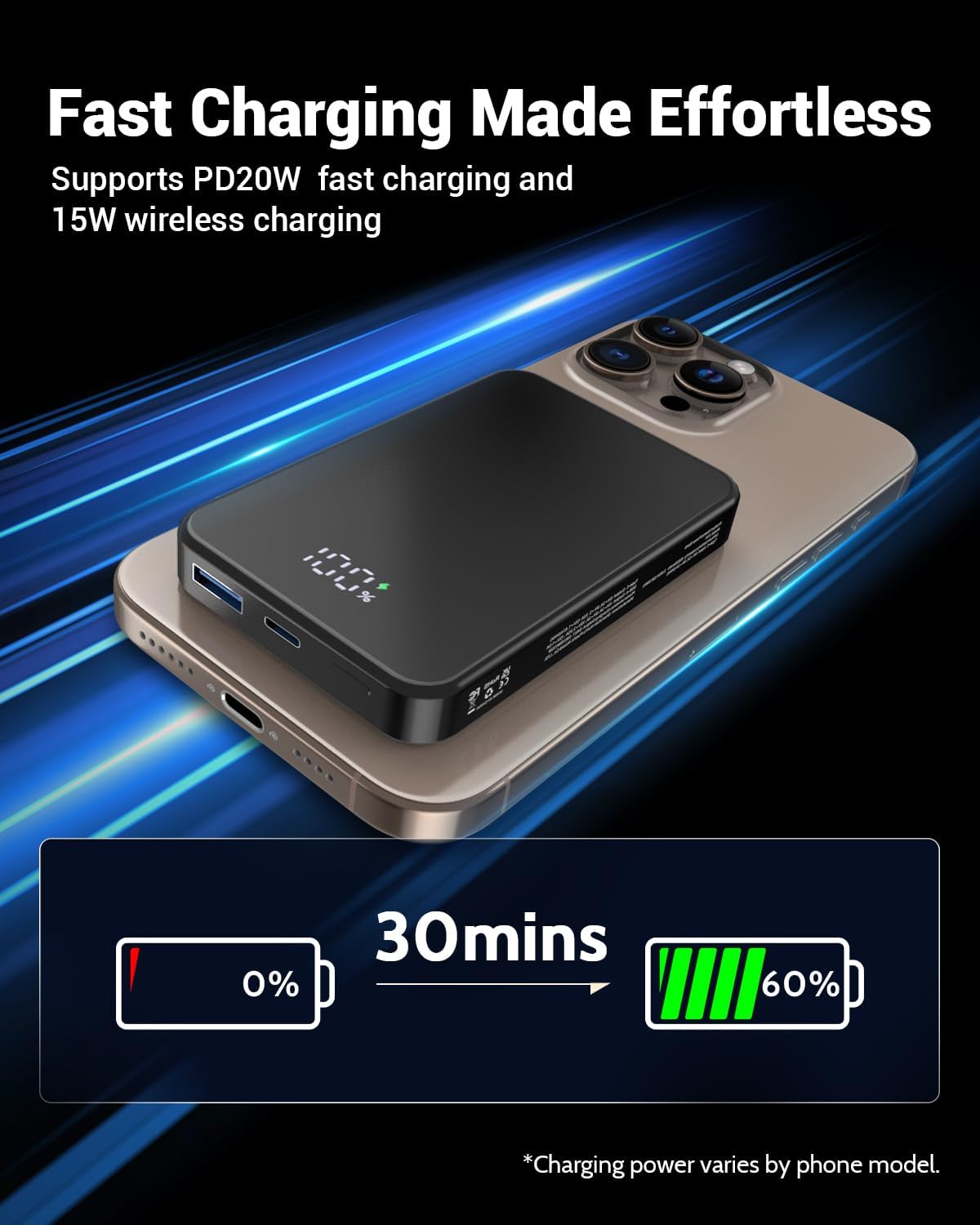 for Magsafe Portable Charger, Aluminum Alloy Small 10000mAh 20W PD Magnetic Power Bank, USB-C in&Out Wireless Battery Pack Phone Charger for iPhone 16/15/14/13/12 Plus Pro Max Series -Black