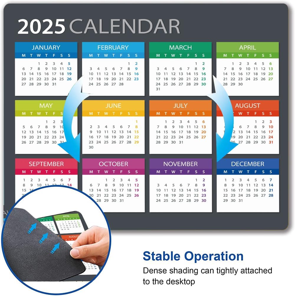 Mouse Pad, Premium-Textured Mouse Mat, Non-Slip Rubber Base Mousepad for Laptop, Computer & PC,9.5×7.9 in,2025 Calendar
