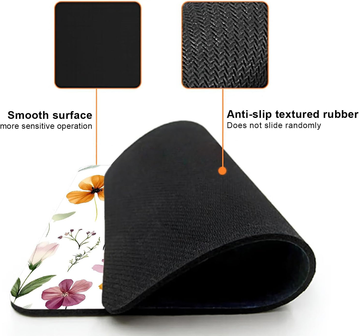 Mouse Pad, Cute Wildflowers Flowers Mouse Pads for Desk, 9.5" x 7.9" Non-Slip Rubber Base Computer Mousepad with Women, Portable Square Design for Wireless Mouse and Pad Laptop Office & Travel