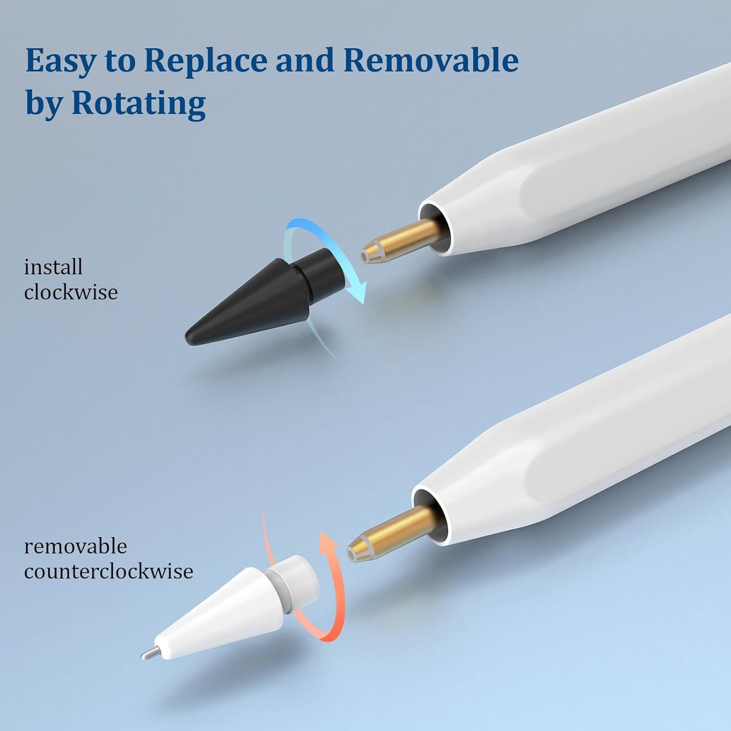 Replacement Tips for Apple Pencil 1st/2nd Gen,No Wear Out Upgraded Apple Pencil Tips,Metal Pencil Nibs for Precise Control - Pen Like 0.78mm Longer Tips for iPad Pencil - 2White+2Black