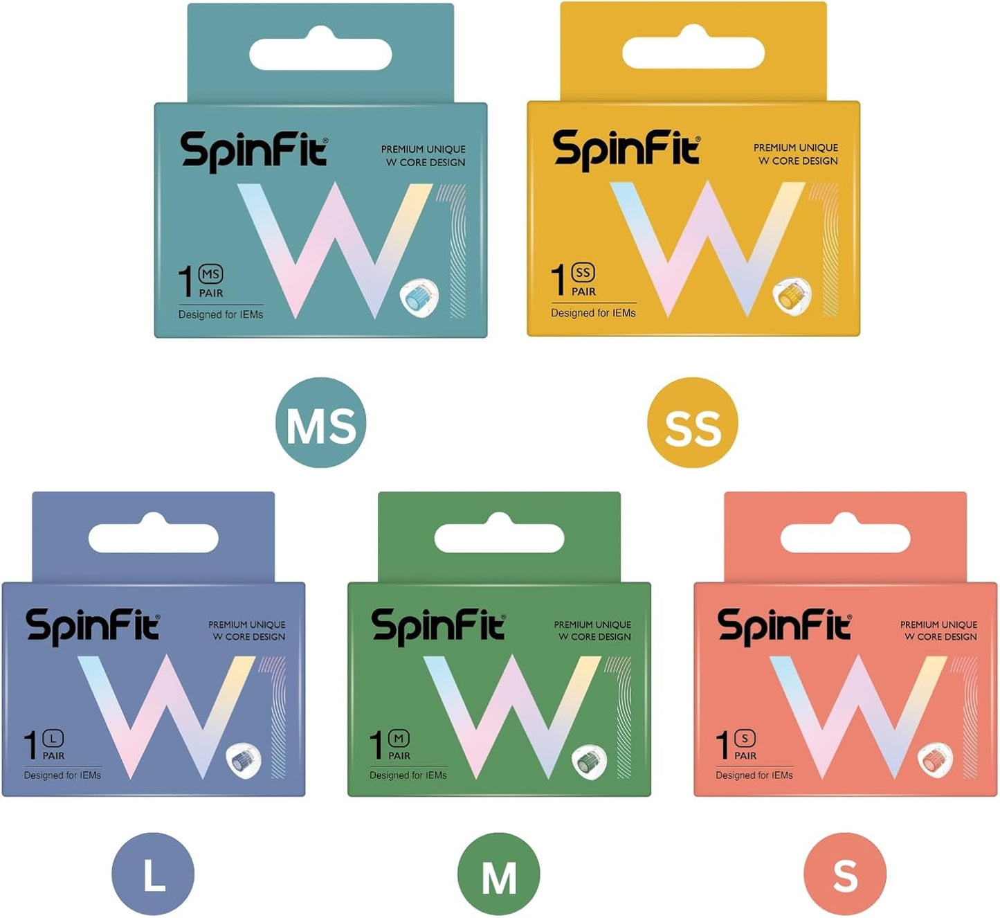 SpinFit W1 for IEM - SS - Patented Medical-Grade Silicone Ear Tips, Double W-Shaped Tube Core, More Stability