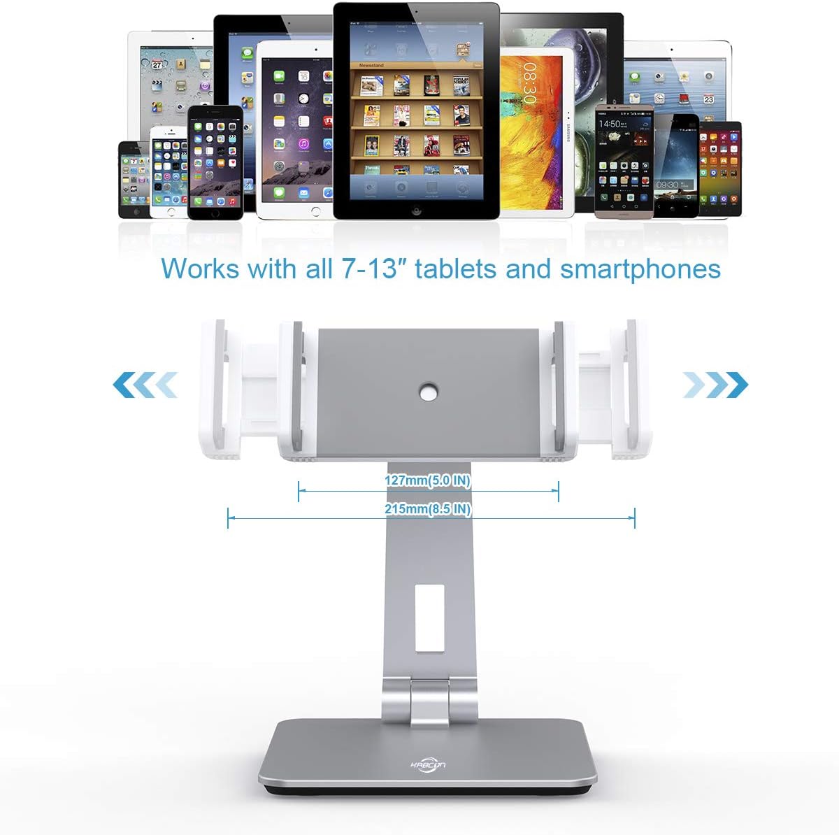 KABCON Tablet Stand Holder, Tightness Adjustable Multi-Angle Foldable Eye-Level Aluminum Solid Tablets Stands Dock for 4''-14''Tablets/Phone, iPad Series,Samsung Galaxy Tabs,Kindle Fire,Etc.