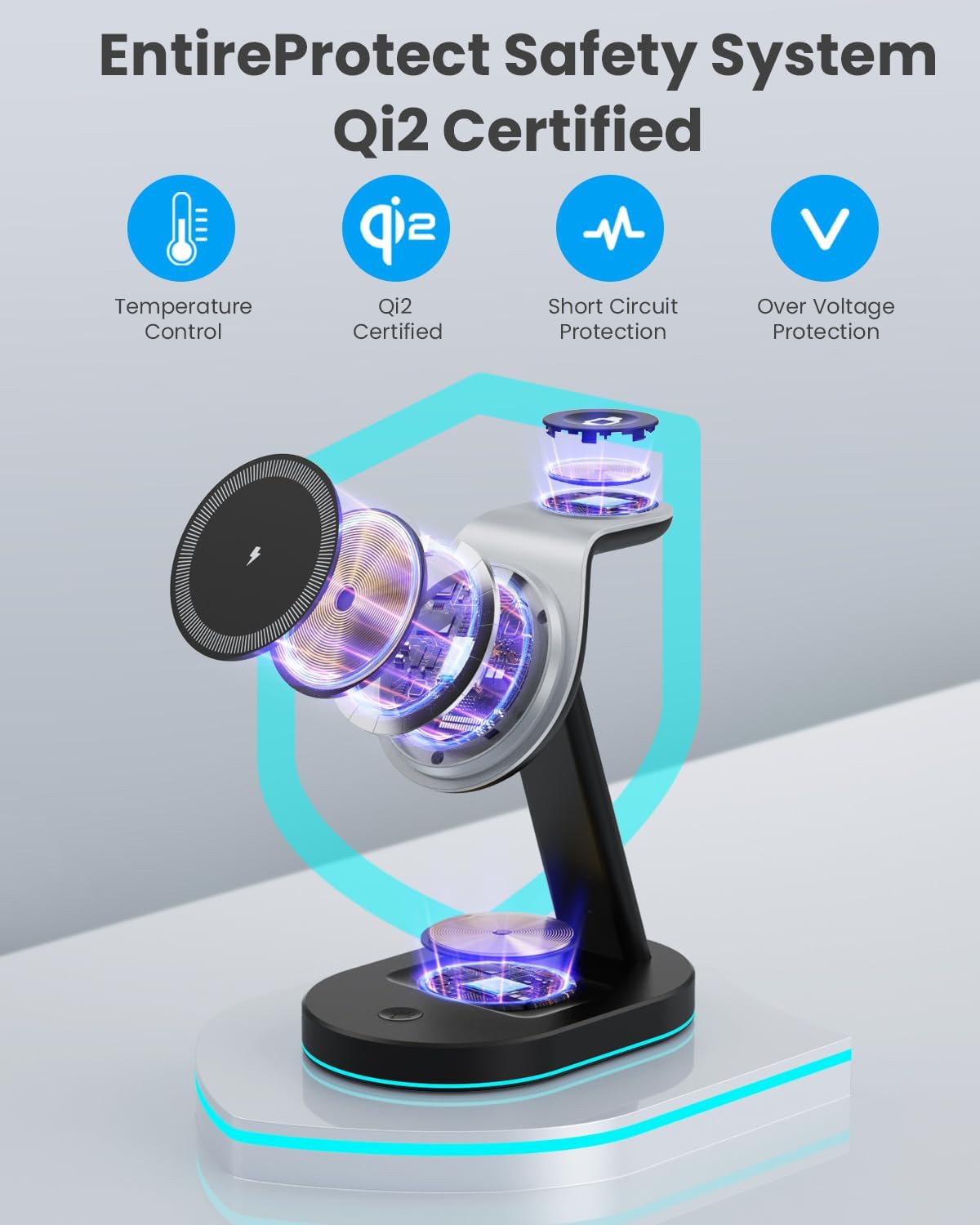 3 in 1 Wireless Charger Charging Station for iPhone,Qi2 Certified 15W Magnetic Charging Stand for Mag-Safe with 30W USB C Adapter&Friendly Night Light for iPhone 16/15/14/13/12,Apple Watch,AirPods