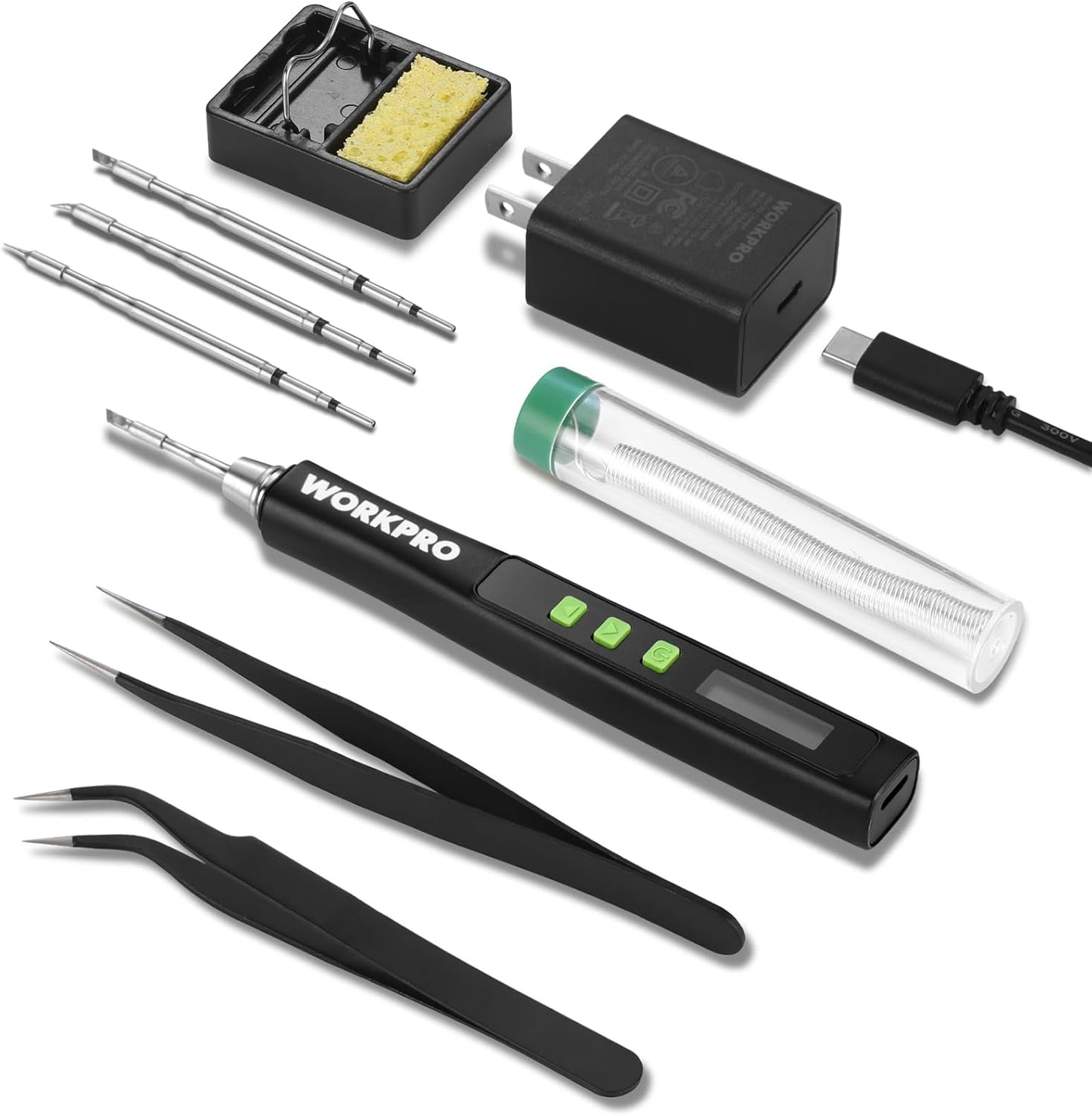 WORKPRO DC Soldering Iron Kit, Fast Heating Soldering Iron Pen with 3 Tips, Portable Lightweight Solder Iron for Electronics, Metal, DIY, Accurate Temp Control, OLED Screen Display, PD/QC Protocols