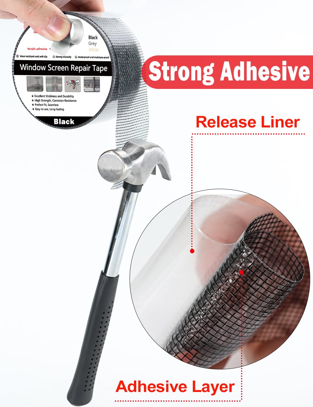 Wohohoho Window Screen Repair Tape, 3 in X 20 FT (240IN) Black Screen Patch Repair Kit, 3-Layer Strong Adhesive Invisible Screen Tape Mesh Repair for Windows, Doors Garage Mosquito Net Magnetic Screen