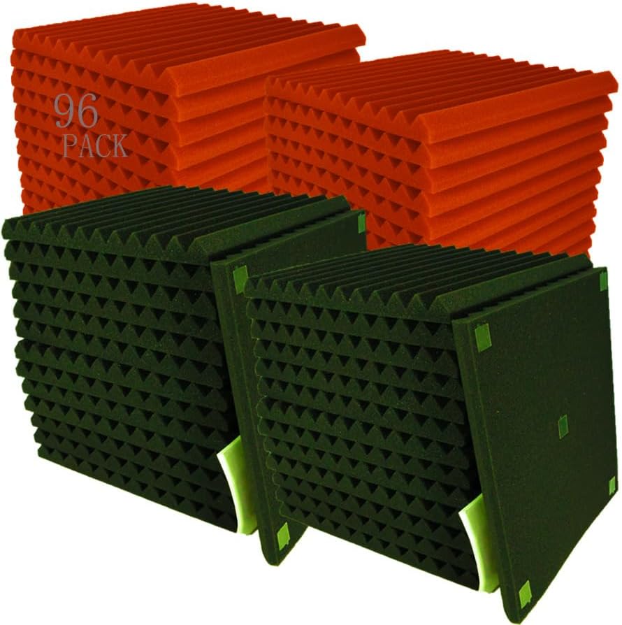 96 Pack Black/RED 12 "X 12 "X1" Acoustic Panels Studio Soundproofing Foam Wedge Tiles,