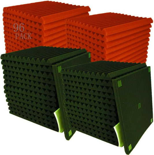 96 Pack Black/RED 12 "X 12 "X1" Acoustic Panels Studio Soundproofing Foam Wedge Tiles,