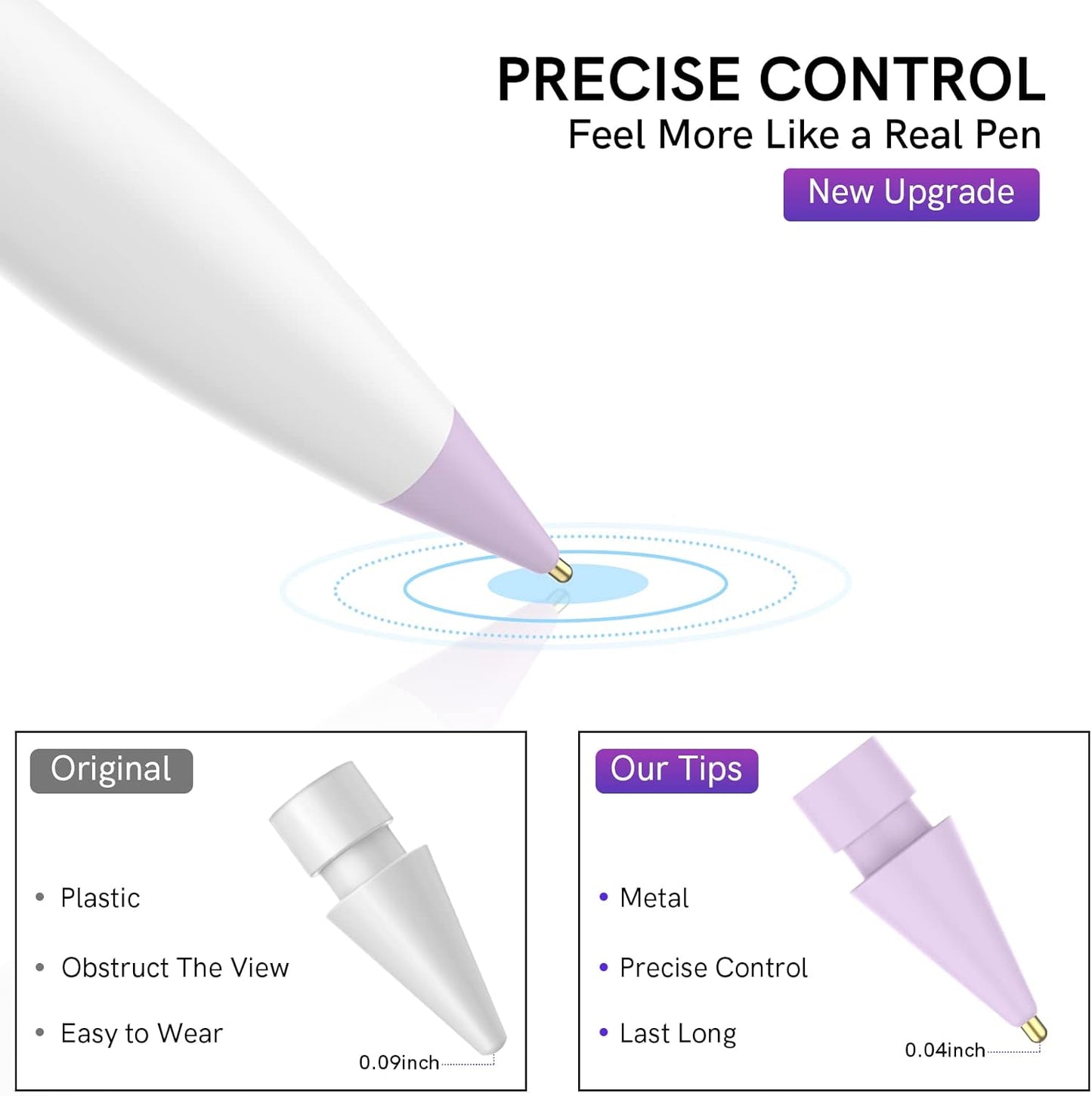 Delidigi 3 Pack Replacement Tips Compatible with Apple Pencil Pro/2nd Generation/1st Gen/USB C, Wear-Resistant iPencil Nibs Accessories Fine Point Precise Control Pen Like Tips