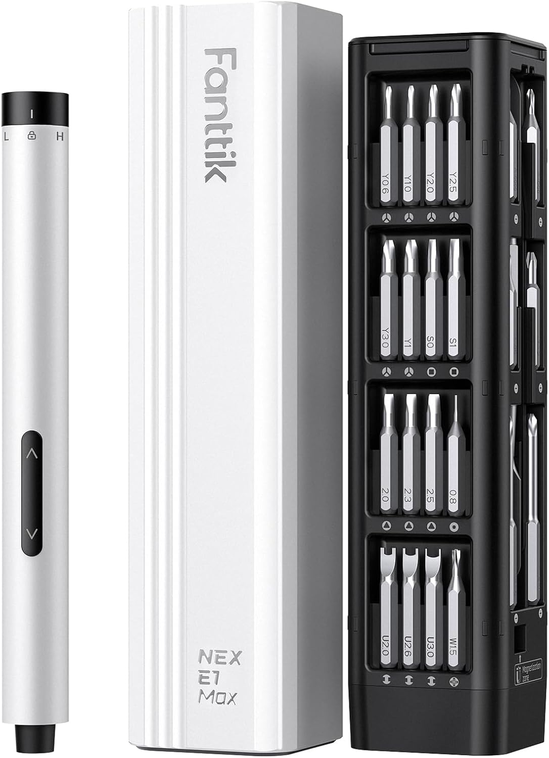 Fanttik E1 Max Electric Screwdriver, Mini Precision Screwdriver Set, 50 Magnetic Bits, Magnetic Storage, 5/32‘’Hex, Repair Tool Kit for Electronics Phone Camera Laptop Watch (White)
