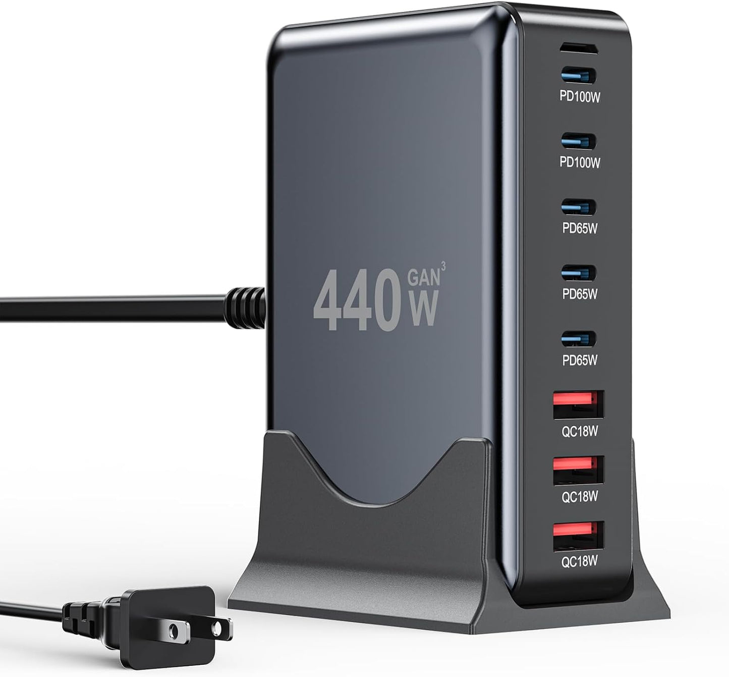 USB C Charger Block 440W Charging Station Hub,8 Port GaN III Fast Charging Brick with 5ft Extension Cord,PD QC PPS 100W Laptop Power Adapter for MacBook Pro/Air,iPhone 16/15,Samsung Galaxy,Dell etc