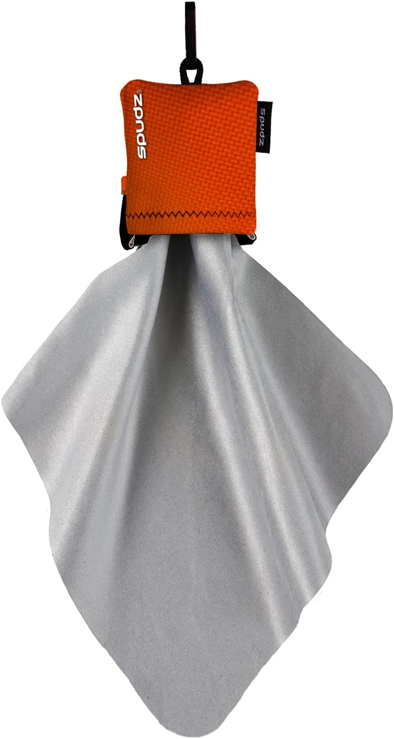SPUDZ Ultra Microfiber Lens Cleaner – Closable Pouch, Clip-On, Washable – for Optics, Scopes, Glasses | Blaze Orange, 10 x 10 Inch