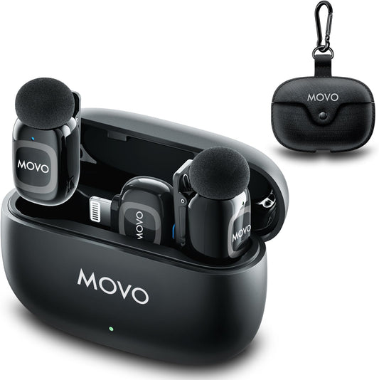 Movo NanoMic Dual Lightning Wireless Microphone for iPhone 14 and Below– Lavalier Mic for iPhone, Great for Vlogging, TikTok, Content Creation