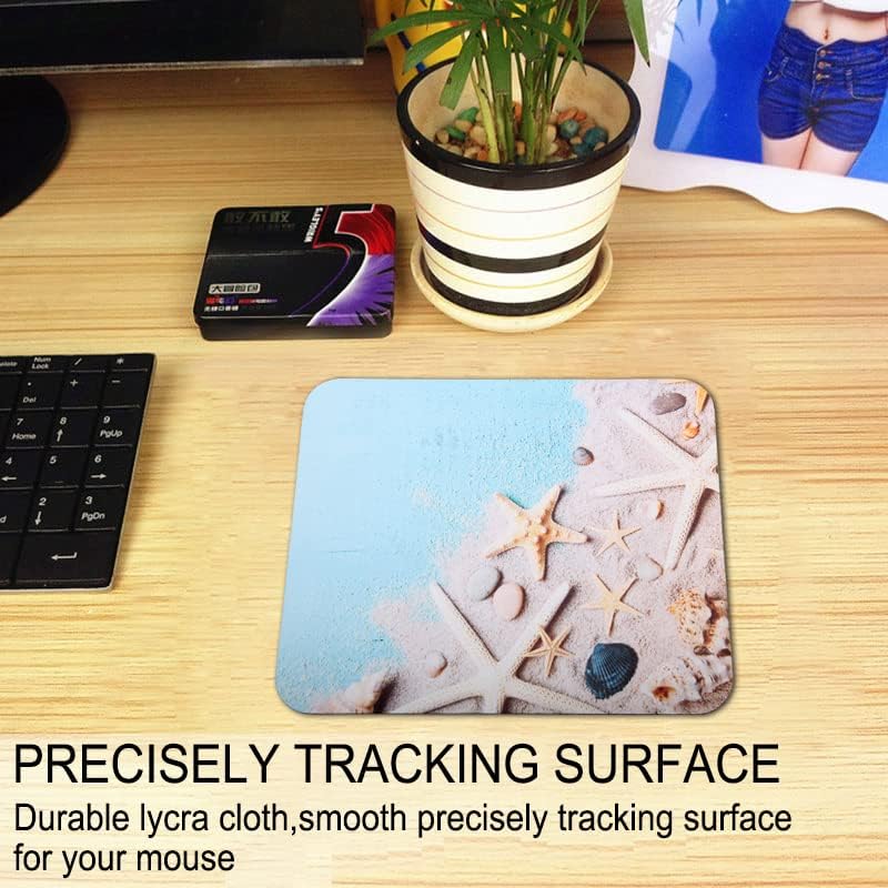 Mouse Pad, Gaming Mouse Pad, Non-Slip Rubber Base Mouse Mat with Designs for Laptop, Computer & Office, 9.5 x 7.9 x 0.12 inches (Starfish on Beach)