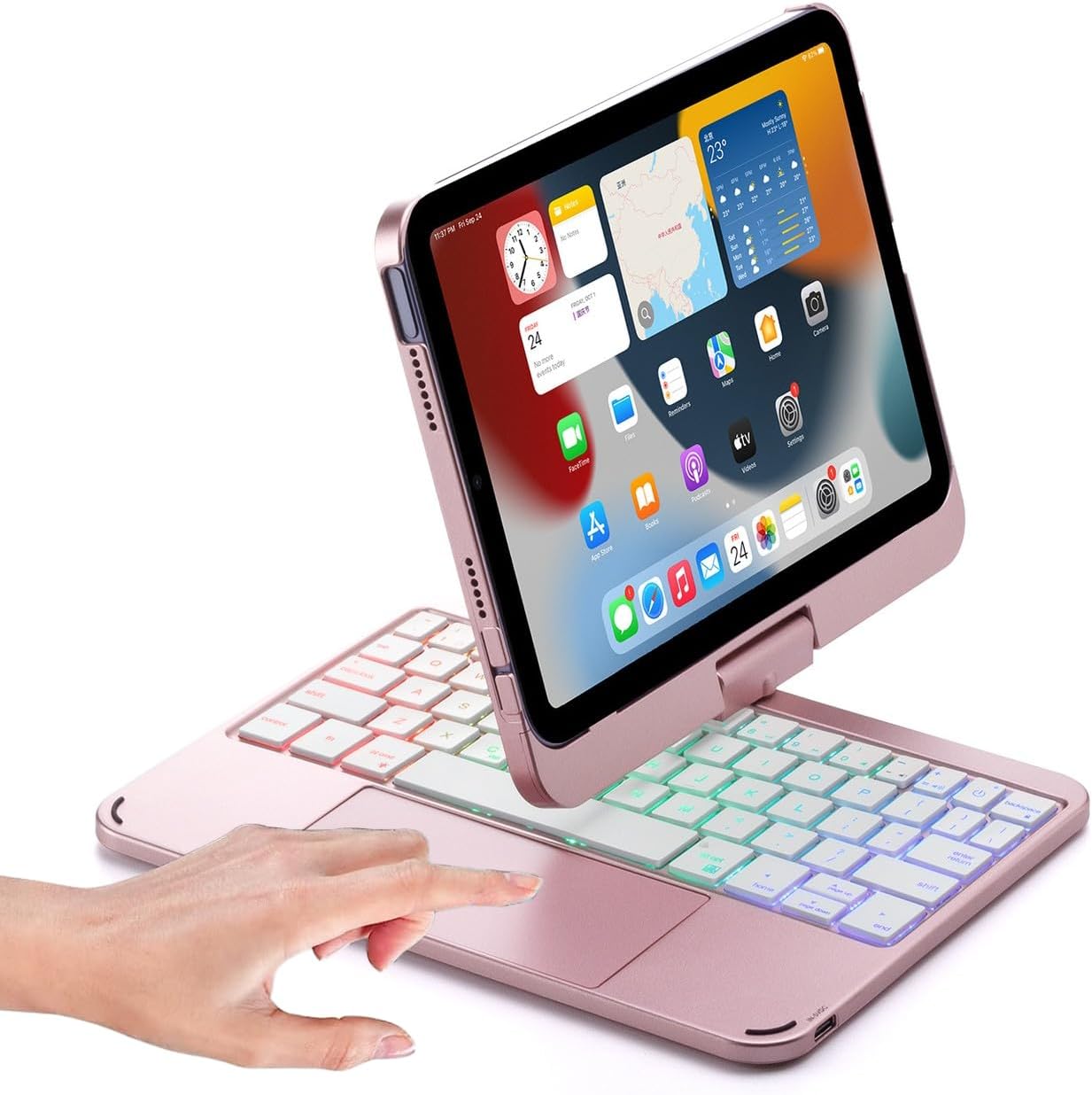 Keyboard case for iPad Mini 7 A17 Pro/Mini 6 Rotating,Touchpad Keyboard Case for iPad Mini 7th/6th Generation 8.3-inch with Trackpad Backlight Rotatable, Rose Gold
