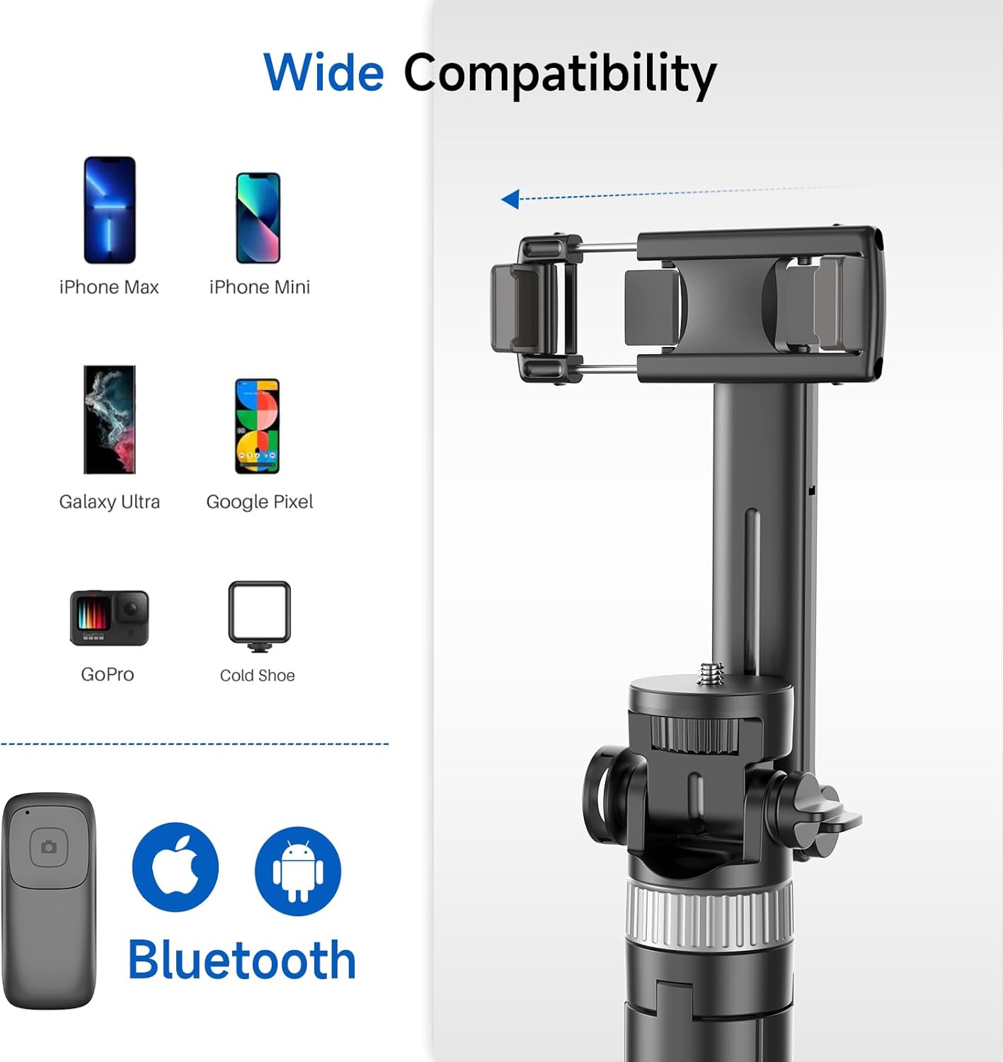 Tripod for iPhone, Selfie Stick for iPhone with Remote, Phone Tripod for Recording, Compatible with All Cell Phone and Camera, X60 (72")