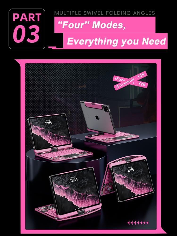 KARTICE Transparent 360 Keyboard Case with Wireless Keyboard for iPad Air 11 Inch 2024, 10.9" iPad Air 5th/4th, 11" iPad Pro 4/3/2/1 360° Rotating Stand