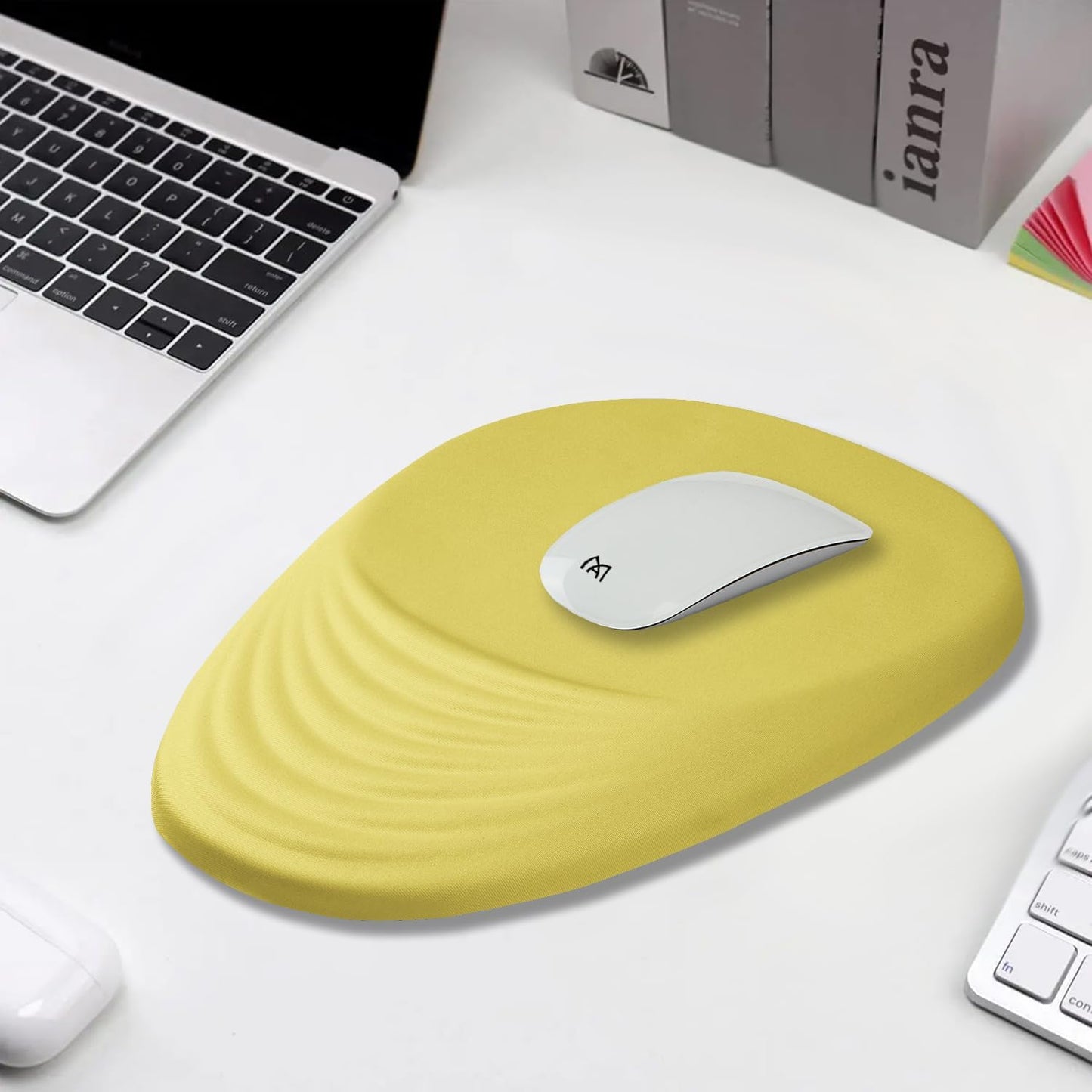 Ergonomic Mouse Pad Wrist Support, Yellow Mouse Pad with Wrist Rest, Foam Massage Design & Non-Slip PU Base MousePads for Pain Relief, Desk, Office, Home