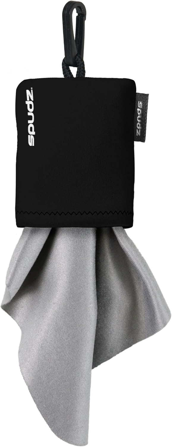 SPUDZ Classic Microfiber Lens Cleaner – Clip-On Pouch, Washable – for Binoculars, Scopes, Glasses, Screens | Black, 10 x 10 Inch (2-Pack)