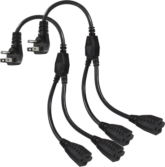 Power Cord Extension Y Splitter - 1 to 2 Way Outlet Adapter NEMA 5-15P 90-Degree Flat Plug to 2 X NEMA 5-15R with SJT 16AWG 3-Prong Cable Wire Extender Space Saver for Home Office Appliance 2-Pack