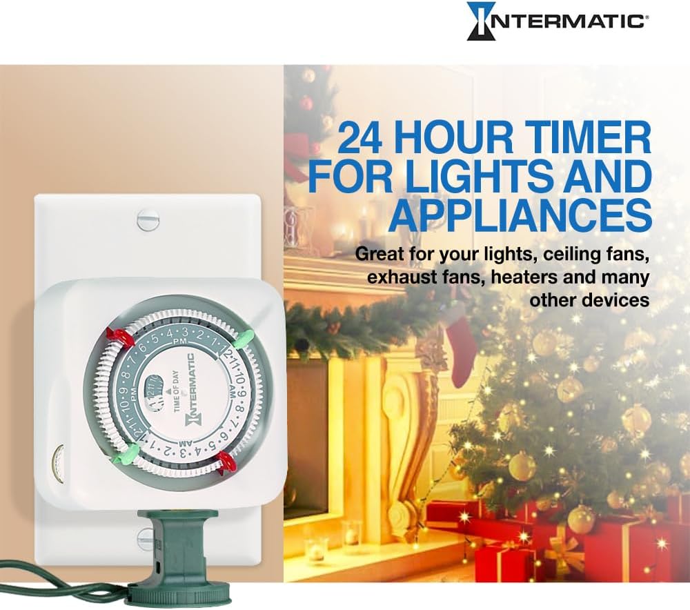 Intermatic TN111K 15-Amp Indoor Timer - Versatile 24-Hour Control - Easy Manual Override and Single 2-Prong Design (2 Pack)