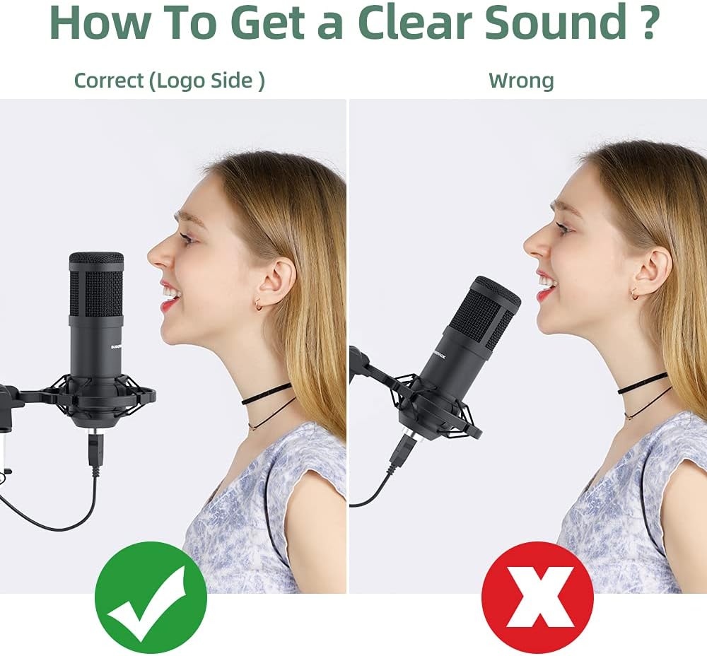 SUDOTACK USB Condenser Podcast Microphone for PC: Studio Microphone Kit with 192KHz/24bit Professional Sound Chipset Cardioid for Recording, Streaming, Gaming, Voice-Over, YouTube, Skype, Twitch