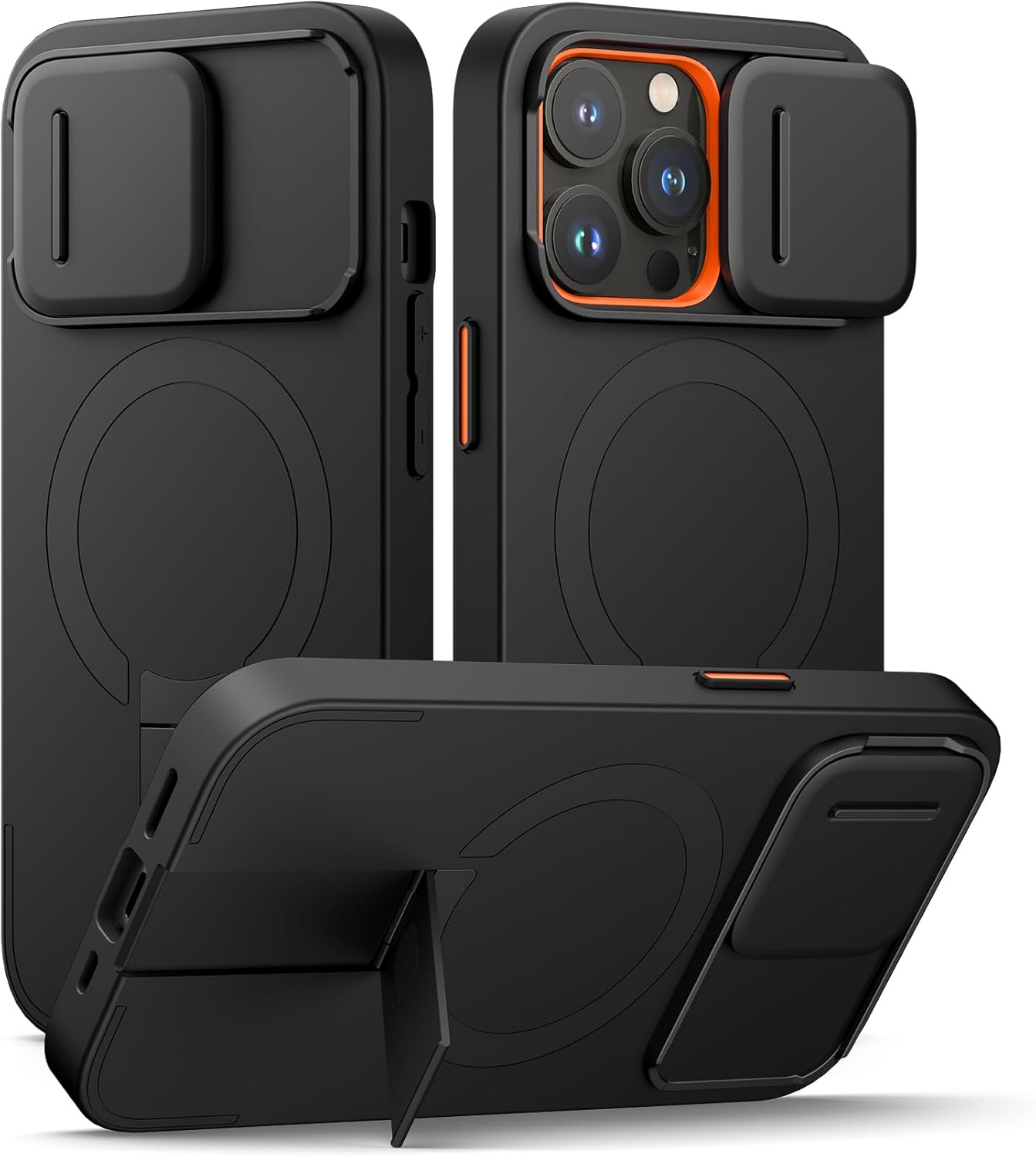 SURITCH for iPhone 13 Pro Case with Magnetic Camera Slide Cover and Adjustable Kickstand, Compatible with MagSafe, Shockproof Bumper Case Slim Protective Cover for iPhone 13 Pro 6.1 Inch, Black