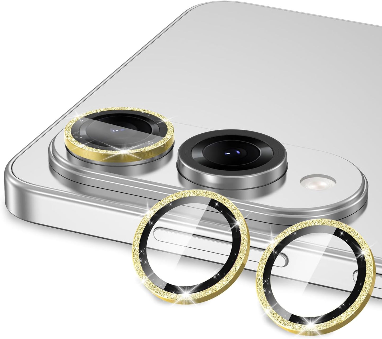 for Samsung Galaxy S25 Edge Camera Lens Protector, Individual Metal Ring Tempered Glass Lens Cover, [Strong Adsorption] Scratch Resistant Ultra-Thin HD Clear Lens Cover, 1 Set-Gold Sparkly