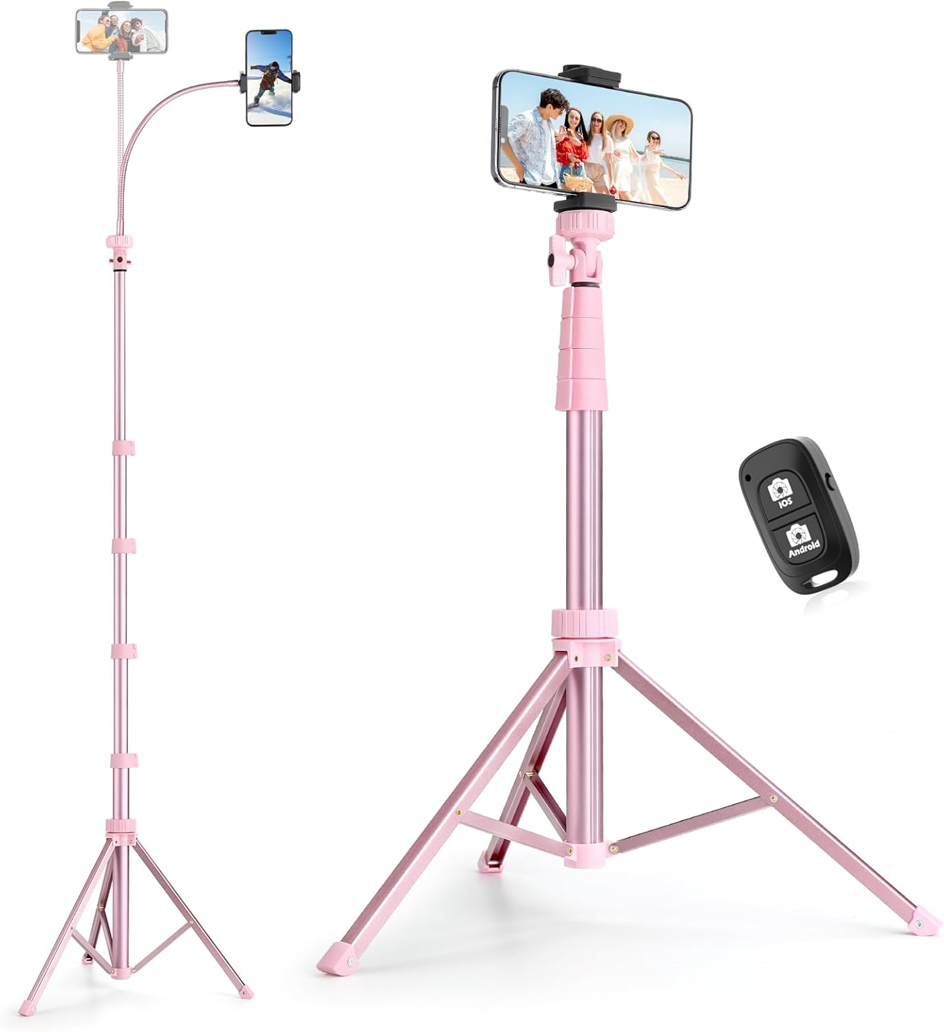 SENSYNE 88" Phone Tripod & Selfie Stick, Extendable Cell Phone Tripod Stand with Wireless Remote and Phone Holder, Pink