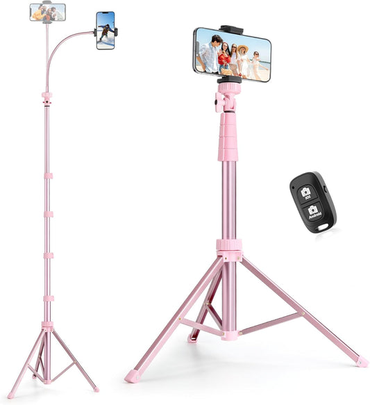 SENSYNE 88" Phone Tripod & Selfie Stick, Extendable Cell Phone Tripod Stand with Wireless Remote and Phone Holder, Pink