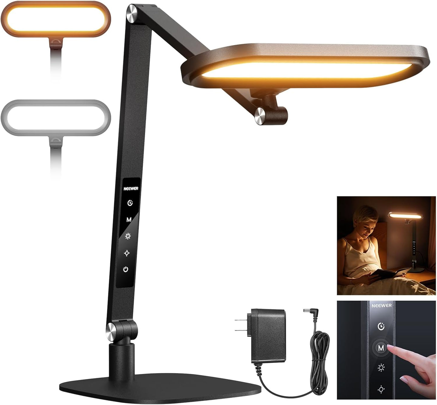 NEEWER Basics 16W LED Desk Lamp for Home Office Video Conference Reading Lighting, Eye Caring Foldable Double Sided Dimmable Touch Table Ring Light with Stand Memory Timer 5 Color Modes CRI95, FR16