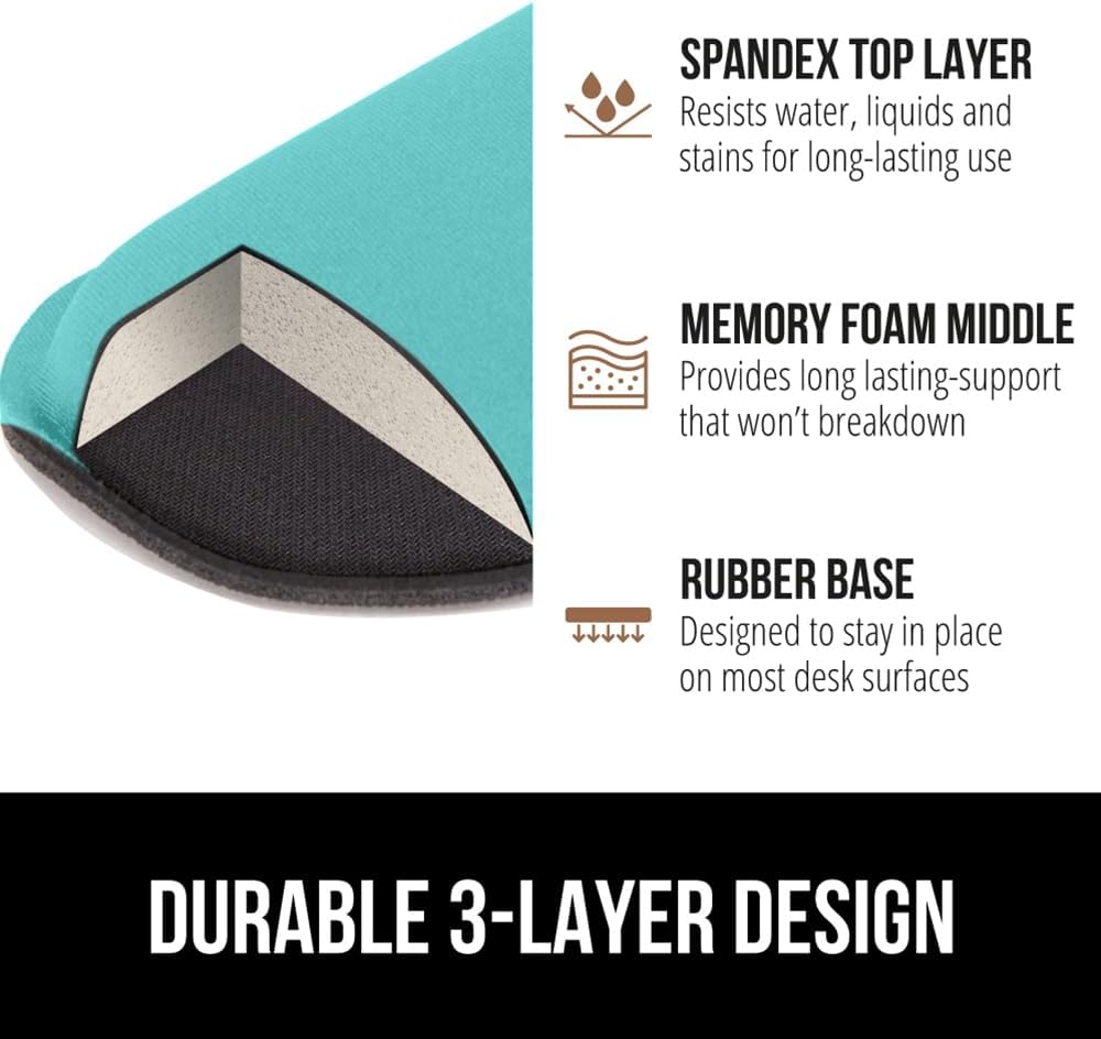 GORILLA GRIP Silky Gel Memory Foam Wrist Rest for Computer Keyboard, Mouse, Ergonomic Design for Typing Pain Relief, Desk Pads Support Hand, Arm, Mousepad Rests, Stain Resistant, 2 Piece Pad Turquoise